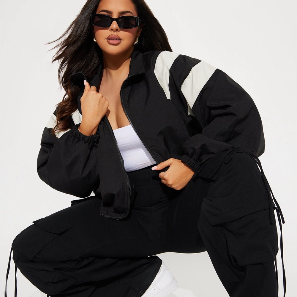 Fashion Nova Black and White Bomber Jacket - Picture 5 of 12